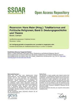 Rezension: Hans Maier (Hrsg.): Totalitarismus und Politische Religionen; Band 3: Deutungsgeschichte und Theorie
