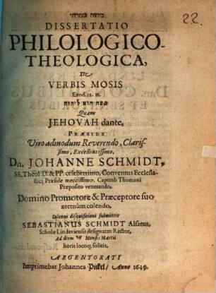 ... Dissertatio philologico-theologica de verbis Mosis, Exod. 12. 11. ...