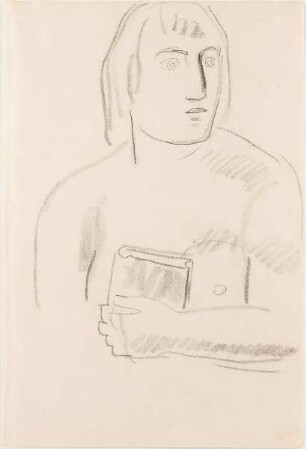 Skizze einer nackten Halbfigur mit Buch