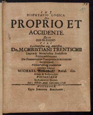 Disputatio Logica. De Proprio Et Accidente