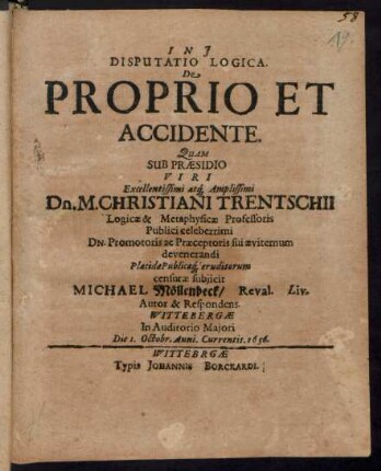 Disputatio Logica. De Proprio Et Accidente