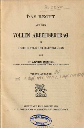 Das Recht auf den vollen Arbeitsertrag in geschichtlicher Darstellung