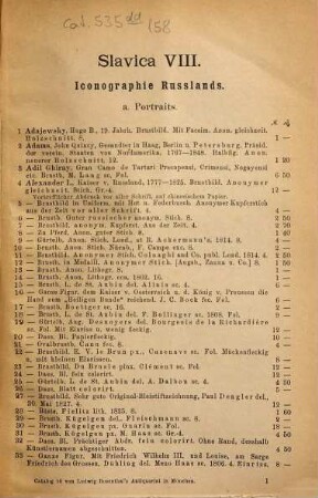 Bibliotheca Slavica, 8. partie. Iconographie de la Russie : portraits, cartes et plans, vues de villes, pièces historiques et feuilles volantes, gravures d'artistes russes, autographes