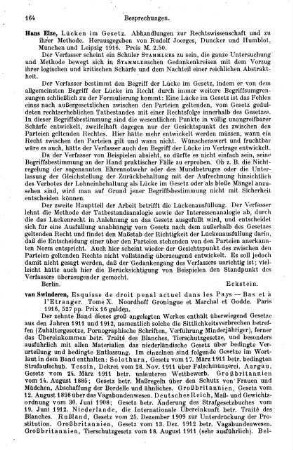 164, Hans Elze. Lücken im Gesetz. 1916