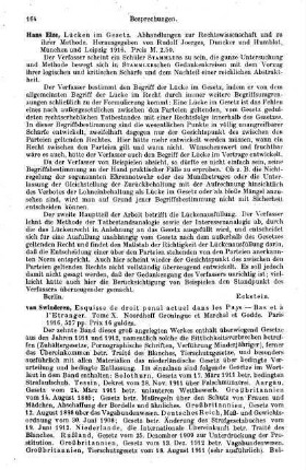 164, Hans Elze. Lücken im Gesetz. 1916