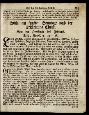 Epistel am fünften Sonntage nach der Erscheinung Christi. Von der Herrschaft des Friedens. Text, Coloss. 3, 12-18.