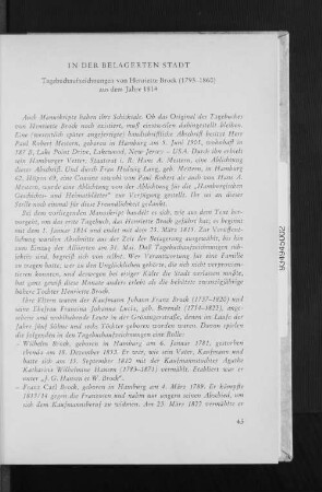 In der belagerten Stadt : Tagebuchaufzeichnungen von Henriette Brock (1793-1860) aus dem Jahre 1814