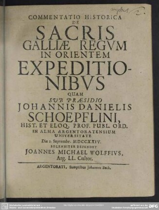 Commentatio Historica De Sacris Galliae Regum In Orientem Expeditionibus