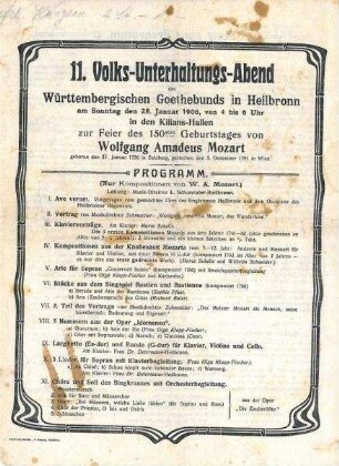 Programmhefte des Württembergischen Goethebundes für Volks-Konzerte bzw. Volks-Unterhaltungs-Abende