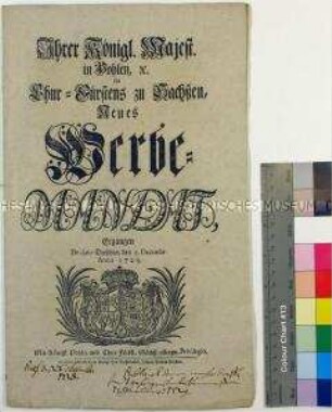 Mandat von Kurfürst Friedrich August I. (der Starke) von Sachsen betreffend Soldatenwerbungen und Umgang mit Desertionen