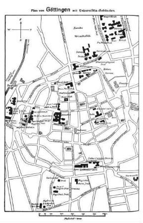 Plan von Göttingen mit Universitäts-Gebäuden.