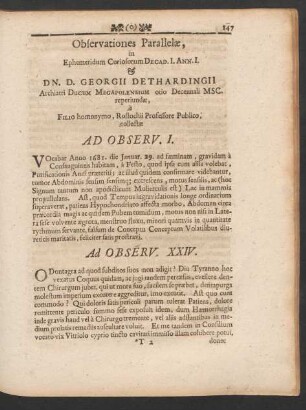 Observationes Parallelae, in Ephemeridum Curiosorum Decad. I. Ann. I. & Dn. D. Georgii Dethardingii ...