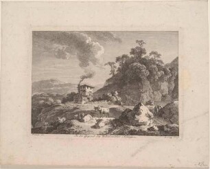 Landschaft beim "Wehlstaedtler Schloss": Stadt Wehlen in der Sächsischen Schweiz?, aus Zinggs Kupferstichwerk