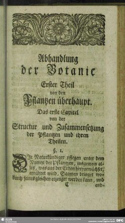 Abhandlung der Botanic Erster Theil von den Pflantzen überhaupt