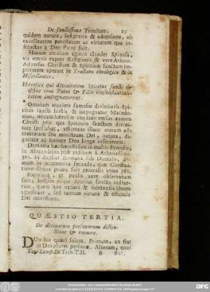 Quaestio Tertia. De divinarum personarum distinctione & numero.