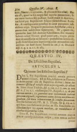 Articulus I. Quinam sint Effectus Baptismi?