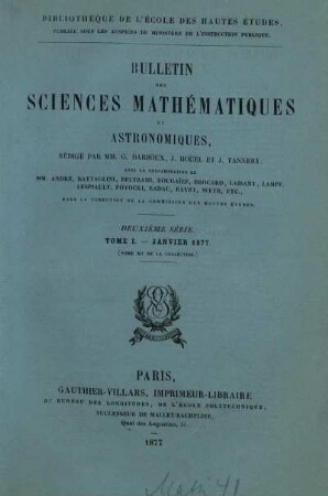 Tome I. - Janvier 1877.