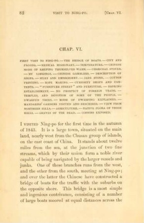 Chap. VI. First visit to Ning-Po. - The bridge of boats. - City and ...