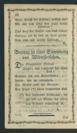 Beytrag zu einer Sammlung von Widersprüchen.