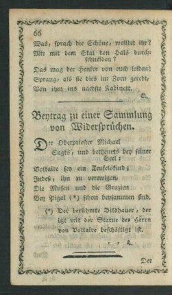 Beytrag zu einer Sammlung von Widersprüchen.