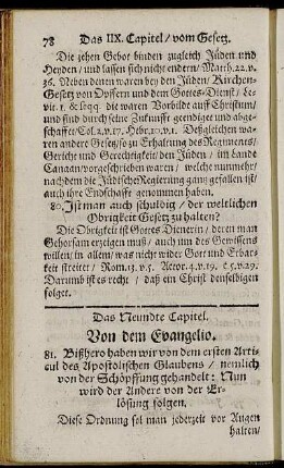 Das Neundte Capitel. Von dem Evangelio. = Caput IX. De Evangelio.