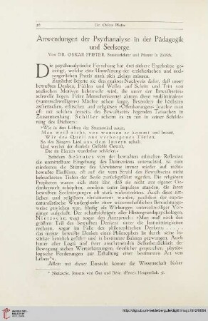 1: Anwendungen der Psychanalyse in der Pädagogik und Seelsorge