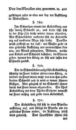 Koboltkönig mit Platiña, Quecksilber, Bley, Silber, Wismuth, Kupfer, Nickelkönig, Arsenik, Eisen, Zinn (§. 791-793)