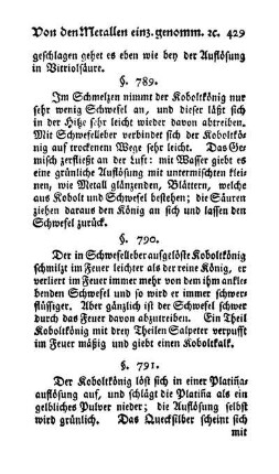 Koboltkönig mit Platiña, Quecksilber, Bley, Silber, Wismuth, Kupfer, Nickelkönig, Arsenik, Eisen, Zinn (§. 791-793)