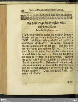 Am dem Tage des Apostels Matthiä Evangelium, Matth. XI. v. 25.-30.