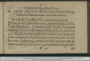 Nobili & Clarißimo Viro, D. Joh. Justo Winckelmanno, Historico & Philologo eximio, amico meo colendo