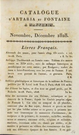 1828: Catalogue d'Artaria & Fontaine à Mannheim