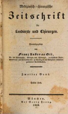 Medicinisch-chirurgische Zeitschrift für Landärzte und Chirurgen. 2, 2. 1832/33