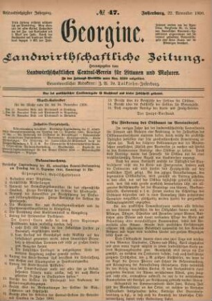 Achtundsechzigster Jahrgang. No. 47. Insterburg, 22. November 1900.