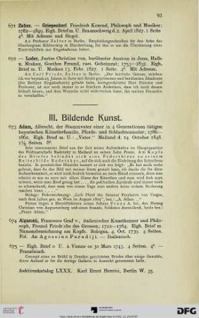 III. Bildende Kunst (Nr. 673-742)