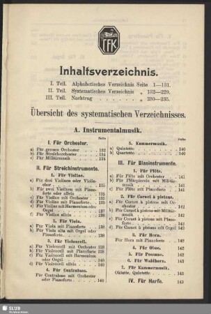 Übersicht des systematischen Verzeichnisses