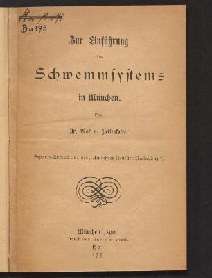Zur Einführung des Schwemmsystems in München