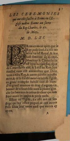 Ordre Tenv Av Sacre Dv Roy Nostre Sire Charles IX En sa ville de Reims au moys de May, ceste presente annee, 1561