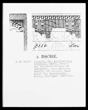 Saint-Austremoine in Issoire: Detail des Klötzchenfrieses am Obergaden