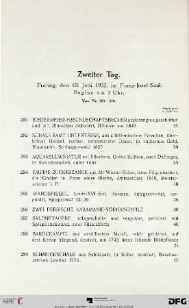 Zweiter Tag: Freitag, den 10. Juni 1932, im Franz-Josef-Saal, Beginn um 3 Uhr (Nr. 281-570)