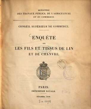 Enquête sur les fils et tissus de lin et de chanure
