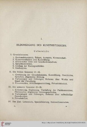 I. Bildungsgang des Kunsthistorikers