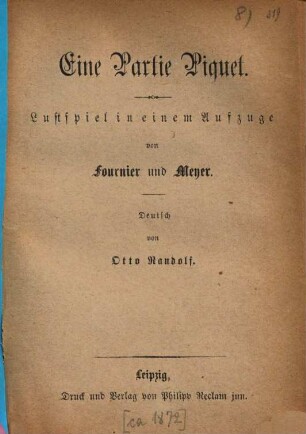 Eine Partie Piquet : Lustspiel in einem Aufzug