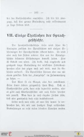VII. Einige Thatsachen der Sprachgeschichte