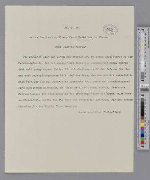 Brief an das Komitee zur Ehrung Frank Wedekinds
