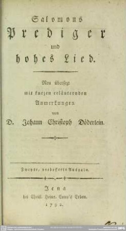 Salomons Prediger und hohes Lied