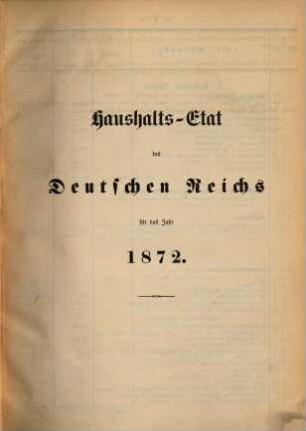 Haushaltsetat des Deutschen Reichs. 1872