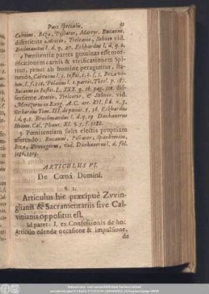 Articulus VI. De Coenà Domini.