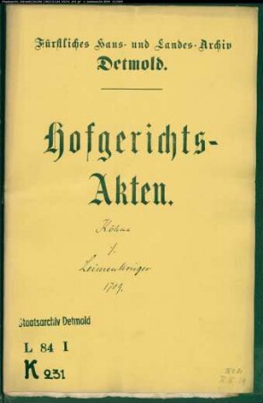 Köhne, Joh. Adolf zu Horn gegen den Leimenkrüger - Schuldforderung