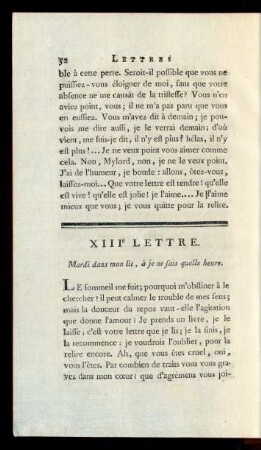 XIIIe Lettre. Mardi dans mon lit, à je ne sais quelle heure.