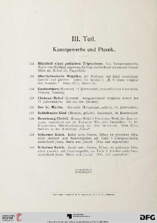 III. Teil: Kunstgewerbe und Plastik (Nr. 132 - 140)